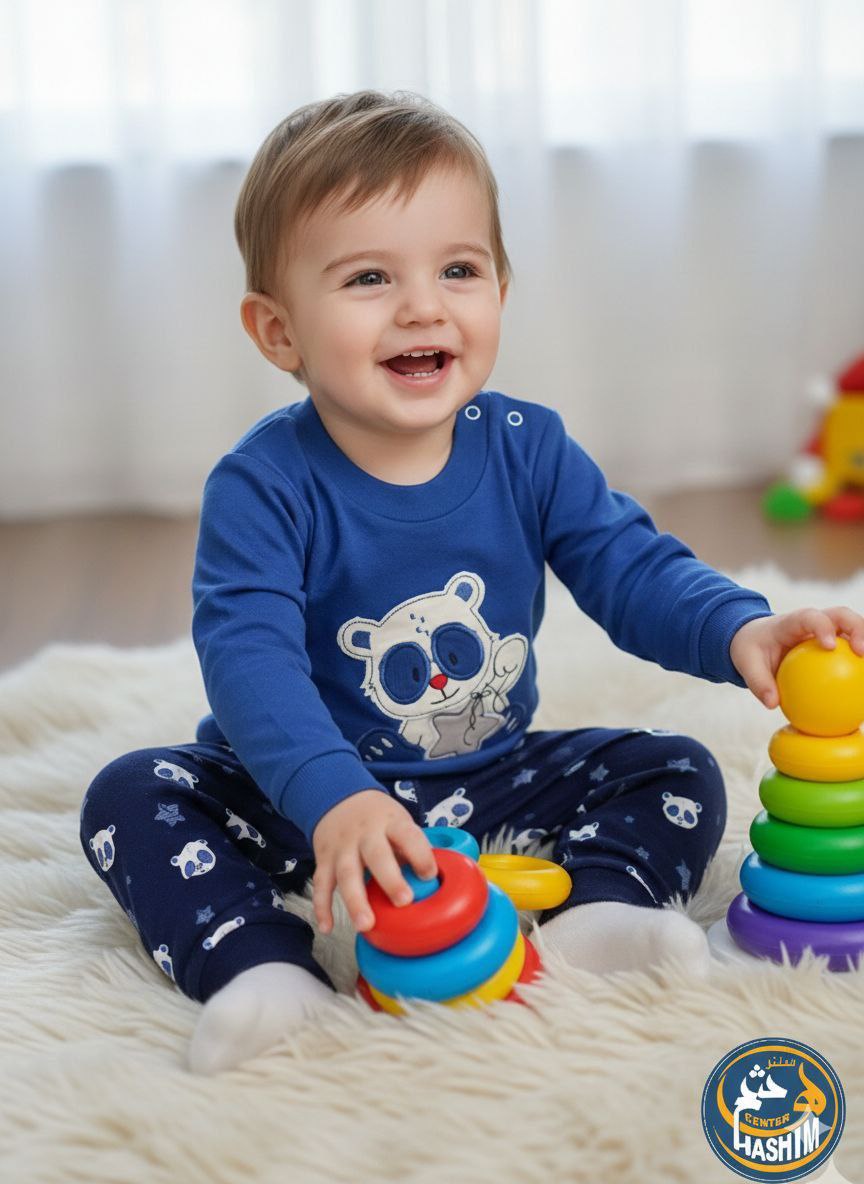 بيجامه كم تطريز دب ونجمه <span class=