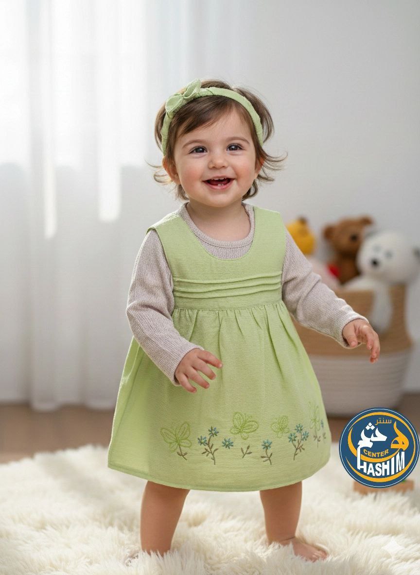 فستان 3ق تطريز فراشات وورد <span class=